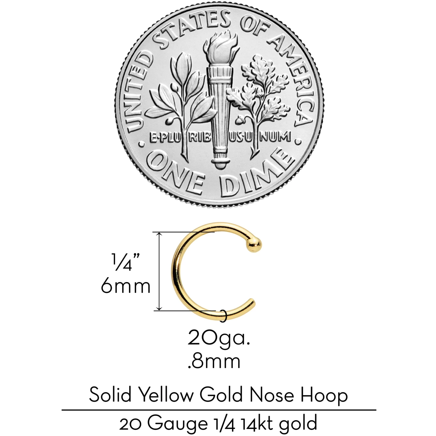 20 Gauge 1/4 14kt Solid Yellow Gold Nose Hoop 9 20 Gauge 1/4 14kt Solid Yellow Gold Nose Hoop - Image 9