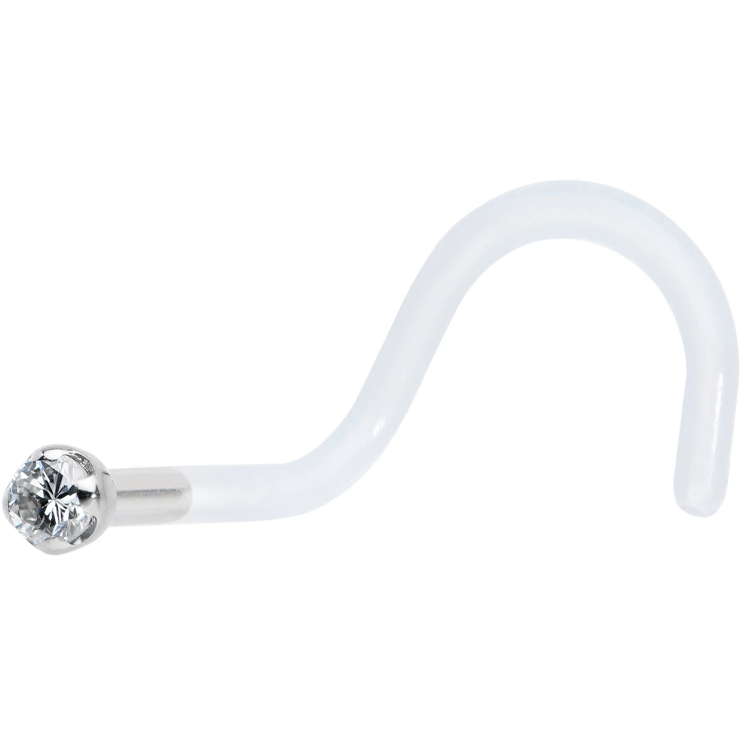 18 Gauge 14KT White Gold 1.5mm Genuine Diamond Bioplast Micro Nose Ring 2 18 Gauge 14KT White Gold 1.5mm Genuine Diamond Bioplast Micro Nose Ring - Image 2