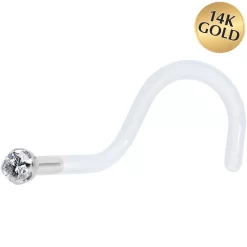 18 Gauge 14KT White Gold 1.5mm Genuine Diamond Bioplast Micro Nose Ring