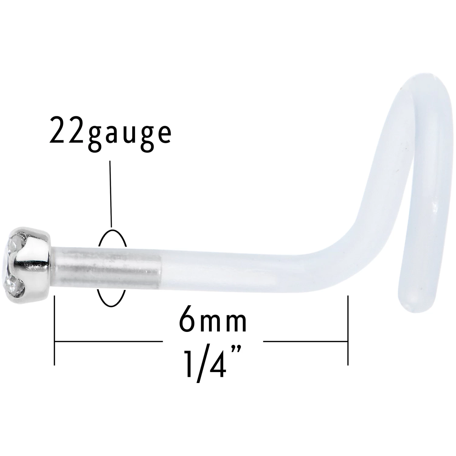 18 Gauge 14KT White Gold 1.5mm Genuine Diamond Bioplast Micro Nose Ring 6 18 Gauge 14KT White Gold 1.5mm Genuine Diamond Bioplast Micro Nose Ring - Image 6