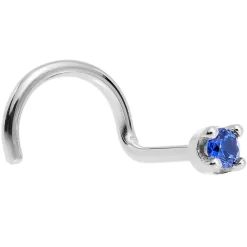Solid 14KT White Gold (September) 1.5mm Genuine Blue Sapphire Nose Stud Ring -Body Jewelry Store G 322