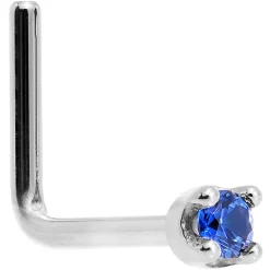 Solid 14KT White Gold (September) 1.5mm Genuine Blue Sapphire Nose Stud Ring -Body Jewelry Store G 323