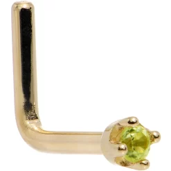 Solid 14KT Yellow Gold (August) 1.5mm Genuine Peridot Nose Ring 24 Solid 14KT Yellow Gold (August) 1.5mm Genuine Peridot Nose Ring -Body Jewelry Store G 332