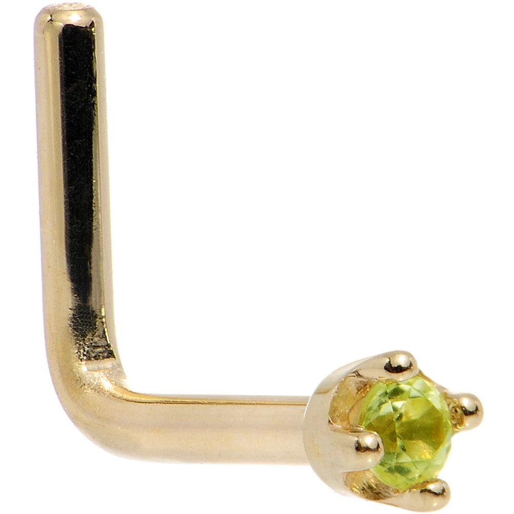 Solid 14KT Yellow Gold (August) 1.5mm Genuine Peridot Nose Ring 8 Solid 14KT Yellow Gold (August) 1.5mm Genuine Peridot Nose Ring - Image 8