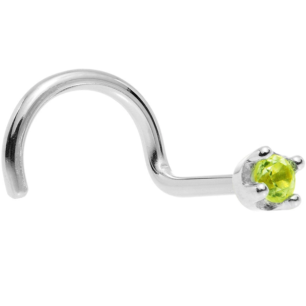 Solid 14KT White Gold (August) 1.5mm Genuine Peridot Nose Ring 10 Solid 14KT White Gold (August) 1.5mm Genuine Peridot Nose Ring - Image 10