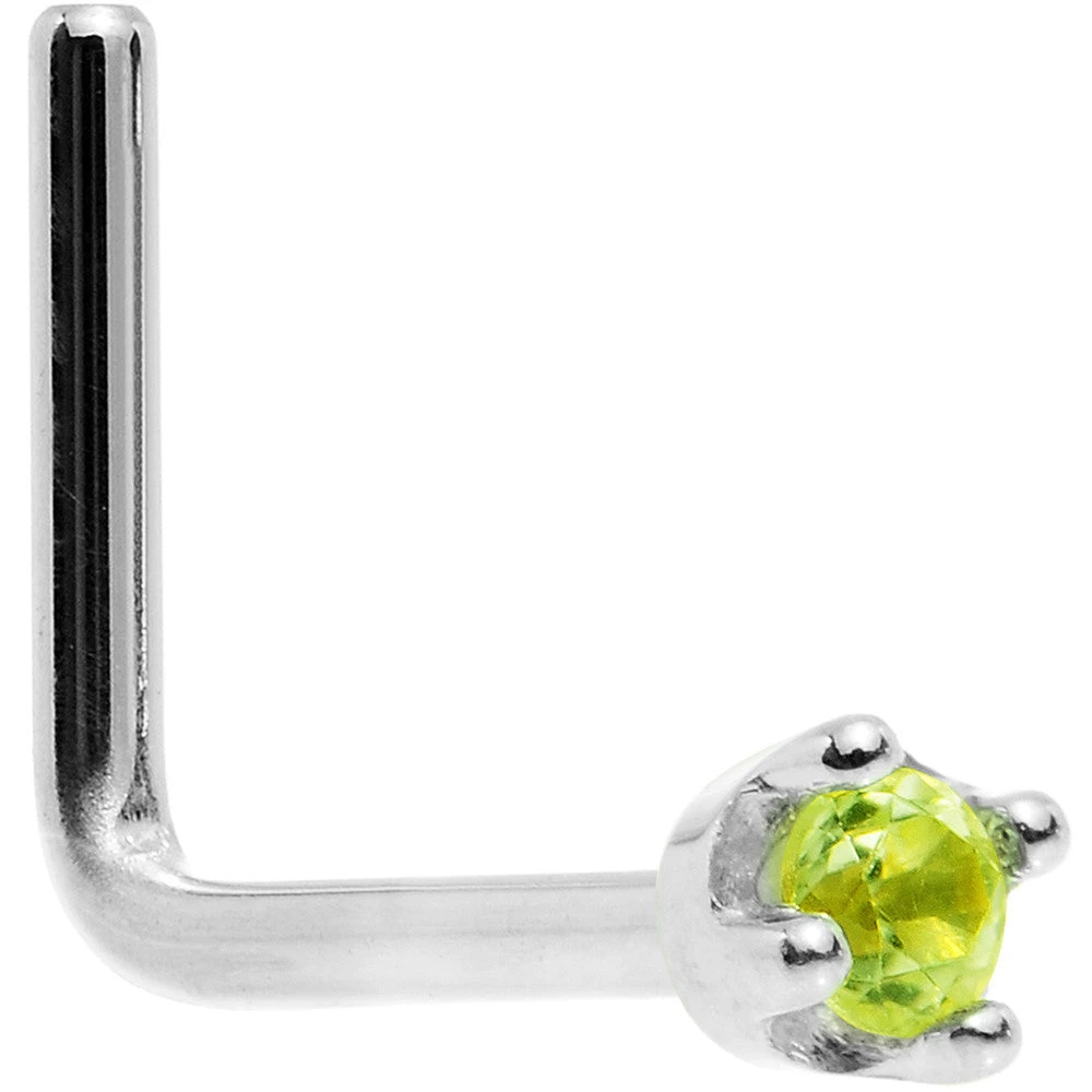 Solid 14KT White Gold (August) 1.5mm Genuine Peridot Nose Ring 11 Solid 14KT White Gold (August) 1.5mm Genuine Peridot Nose Ring - Image 11