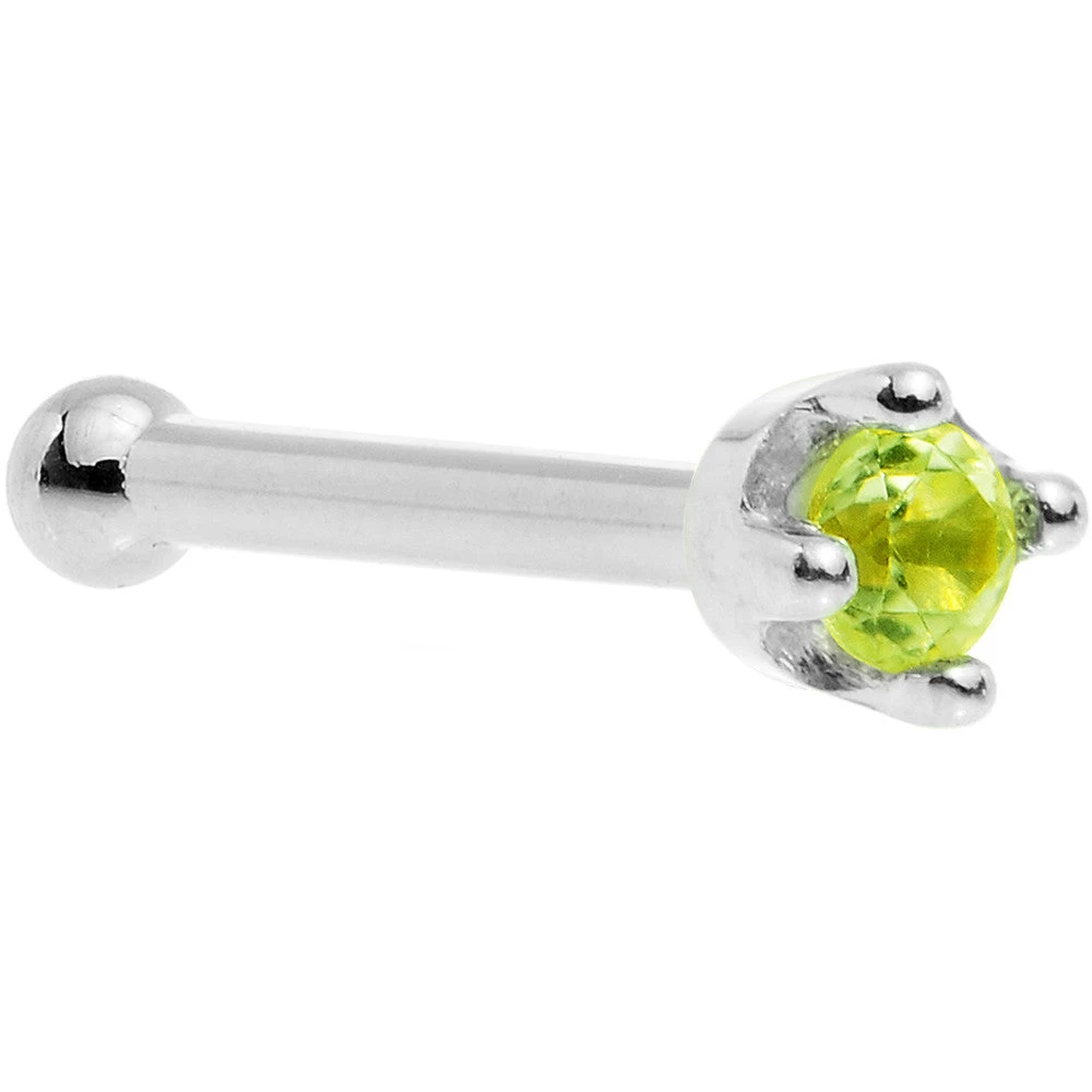 Solid 14KT White Gold (August) 1.5mm Genuine Peridot Nose Ring 12 Solid 14KT White Gold (August) 1.5mm Genuine Peridot Nose Ring - Image 12