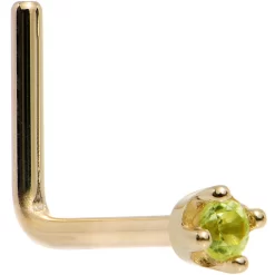 Solid 14KT Yellow Gold (August) 1.5mm Genuine Peridot Nose Ring 27 Solid 14KT Yellow Gold (August) 1.5mm Genuine Peridot Nose Ring -Body Jewelry Store G 338