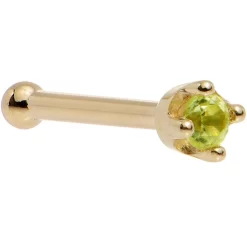 Solid 14KT Yellow Gold (August) 1.5mm Genuine Peridot Nose Ring 28 Solid 14KT Yellow Gold (August) 1.5mm Genuine Peridot Nose Ring -Body Jewelry Store G 339