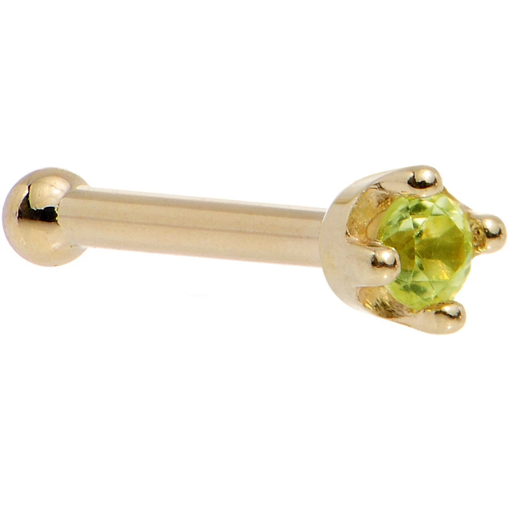Solid 14KT Yellow Gold (August) 1.5mm Genuine Peridot Nose Ring 12 Solid 14KT Yellow Gold (August) 1.5mm Genuine Peridot Nose Ring - Image 12