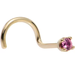 Solid 14KT Yellow Gold (October) 1.5mm Genuine Pink Sapphire Nose Ring -Body Jewelry Store G 361