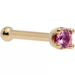 Solid 14KT Yellow Gold (October) 1.5mm Genuine Pink Sapphire Nose Ring -Body Jewelry Store G 363