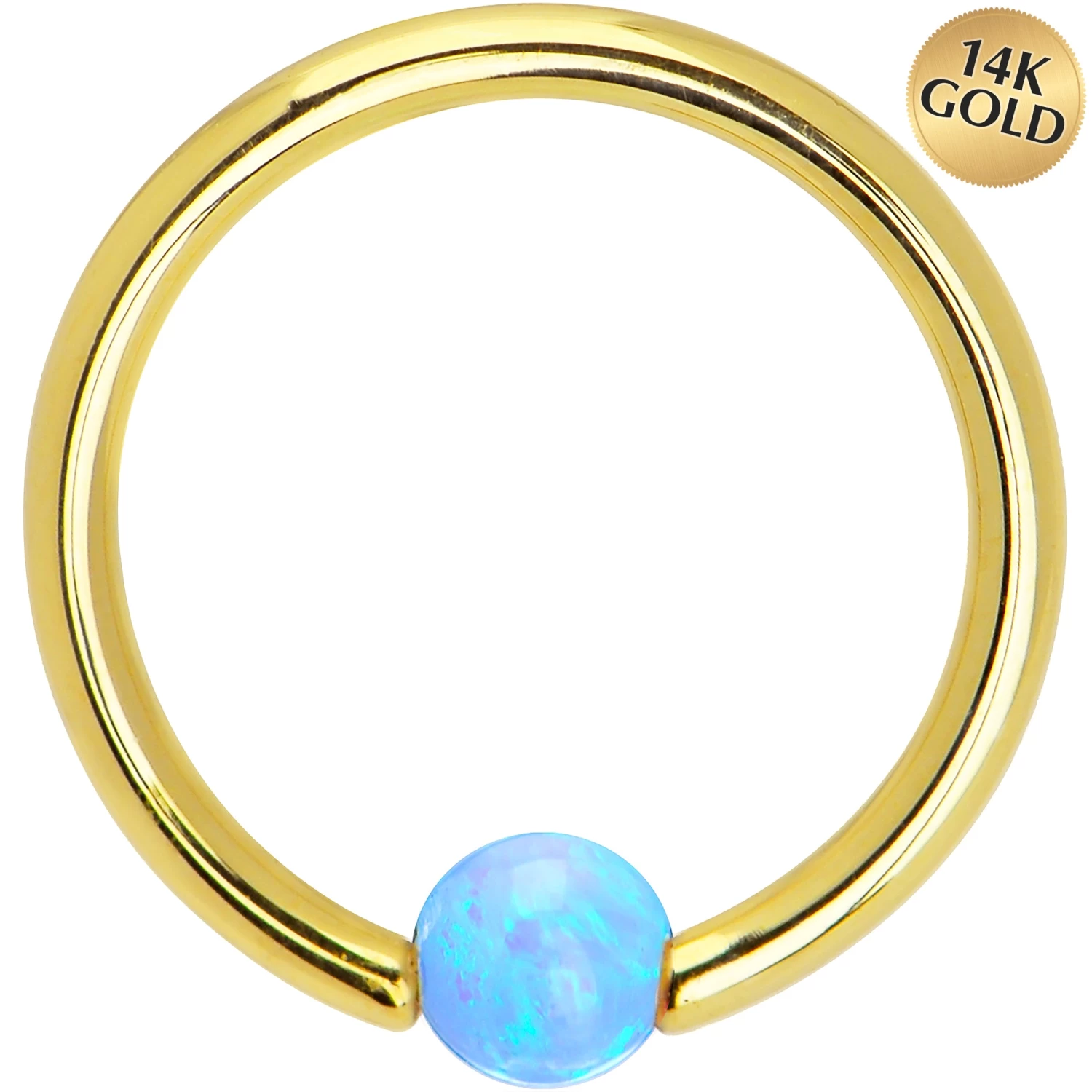 14 Gauge 3/8 Solid 14KT Gold Light Blue Synthetic Opal Captive Ring 1 14 Gauge 3/8 Solid 14KT Gold Light Blue Synthetic Opal Captive Ring