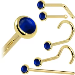 Solid 14KT Yellow Gold (September) 2mm Genuine Sapphire Nose Ring -Body Jewelry Store G 386