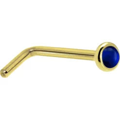 Solid 14KT Yellow Gold (September) 2mm Genuine Sapphire Nose Ring -Body Jewelry Store G 393