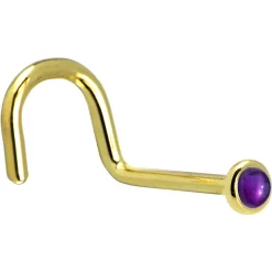 Solid 14KT Yellow Gold (February) 2mm Genuine Amethyst Nose Ring 13 Solid 14KT Yellow Gold (February) 2mm Genuine Amethyst Nose Ring -Body Jewelry Store G 467