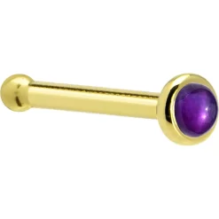 Solid 14KT Yellow Gold (February) 2mm Genuine Amethyst Nose Ring 10 Solid 14KT Yellow Gold (February) 2mm Genuine Amethyst Nose Ring -Body Jewelry Store G 469