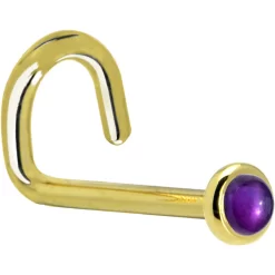 Solid 14KT Yellow Gold (February) 2mm Genuine Amethyst Nose Ring 11 Solid 14KT Yellow Gold (February) 2mm Genuine Amethyst Nose Ring -Body Jewelry Store G 524