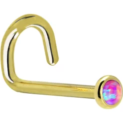 Solid 14KT Yellow Gold 2mm Fuchsia Synthetic Opal Nose Ring -Body Jewelry Store G 541