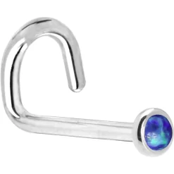 Solid 14KT White Gold 2mm Dark Blue Synthetic Opal Nose Ring -Body Jewelry Store G 543