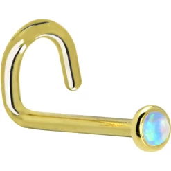 Solid 14KT Yellow Gold 2mm Light Blue Synthetic Opal Nose Ring -Body Jewelry Store G 548