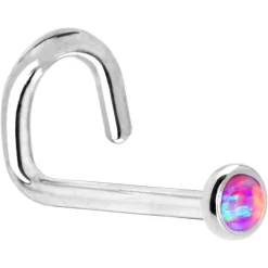 Solid 14KT White Gold 2mm Fuchsia Synthetic Opal Nose Ring -Body Jewelry Store G 552