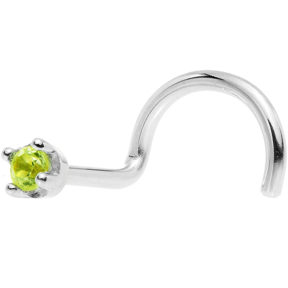 Solid 14KT White Gold (August) 1.5mm Genuine Peridot Nose Ring 13 Solid 14KT White Gold (August) 1.5mm Genuine Peridot Nose Ring - Image 13