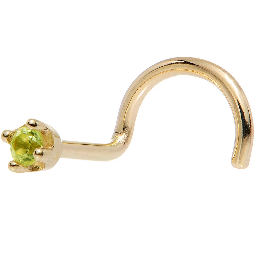 Solid 14KT Yellow Gold (August) 1.5mm Genuine Peridot Nose Ring 13 Solid 14KT Yellow Gold (August) 1.5mm Genuine Peridot Nose Ring - Image 13