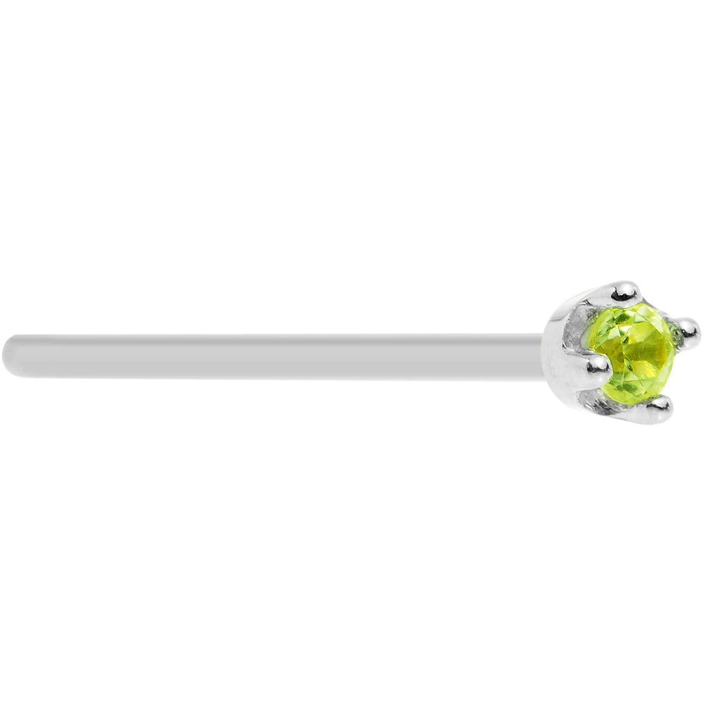 Solid 14KT White Gold (August) 1.5mm Genuine Peridot Nose Ring 14 Solid 14KT White Gold (August) 1.5mm Genuine Peridot Nose Ring - Image 14