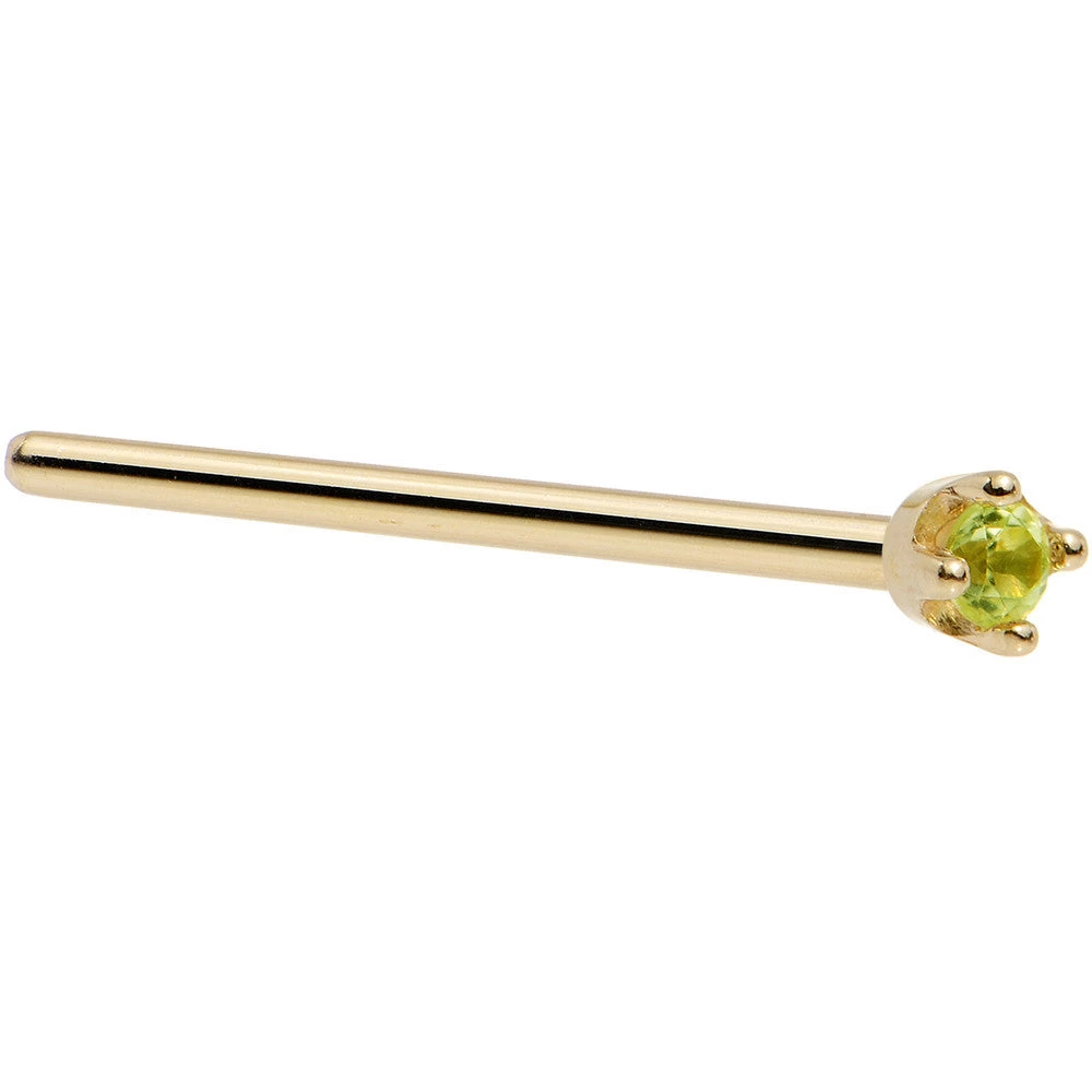 Solid 14KT Yellow Gold (August) 1.5mm Genuine Peridot Nose Ring 14 Solid 14KT Yellow Gold (August) 1.5mm Genuine Peridot Nose Ring - Image 14