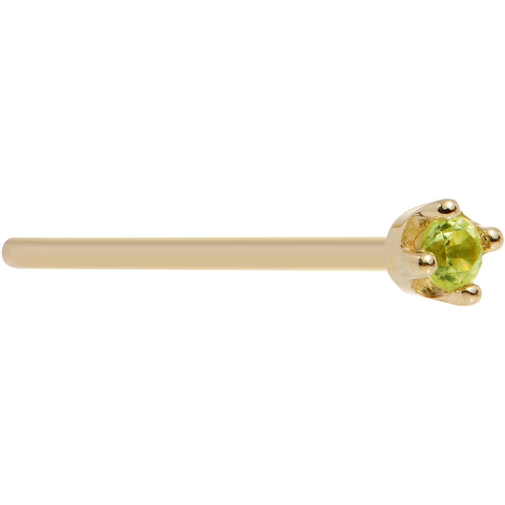 Solid 14KT Yellow Gold (August) 1.5mm Genuine Peridot Nose Ring 15 Solid 14KT Yellow Gold (August) 1.5mm Genuine Peridot Nose Ring - Image 15