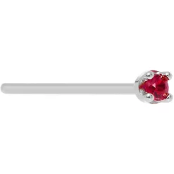 Solid 14KT White Gold 1.5mm Diamond Cut Genuine Ruby Nose Ring -Body Jewelry Store G 592