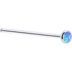 Solid 14KT White Gold 2mm Blue Synthetic Opal Nose Ring -Body Jewelry Store G 608