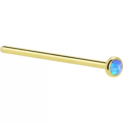 Solid 14KT Yellow Gold 2mm Blue Synthetic Opal Nose Ring -Body Jewelry Store G 611