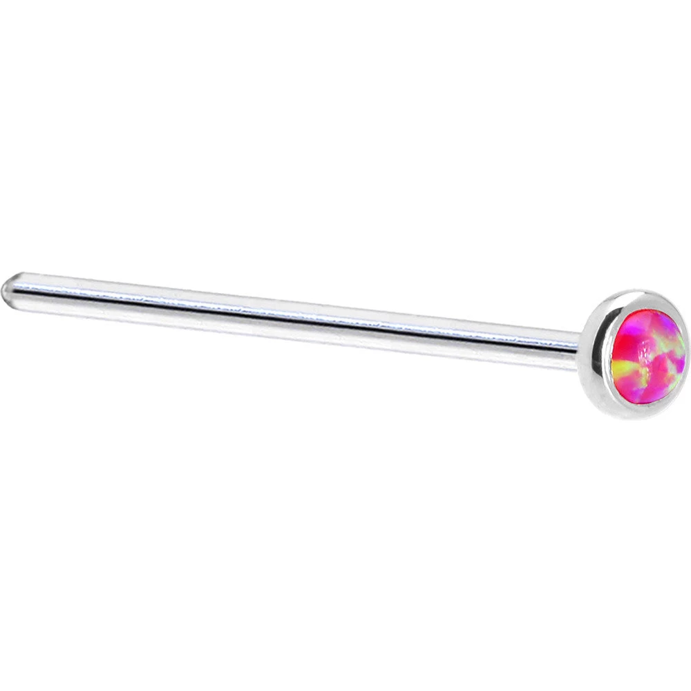 Solid 14KT White Gold 2mm Brilliant Pink Synthetic Opal Nose Ring 5 Solid 14KT White Gold 2mm Brilliant Pink Synthetic Opal Nose Ring - Image 5