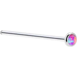 Solid 14KT White Gold 2mm Fuchsia Synthetic Opal Nose Ring -Body Jewelry Store G 635