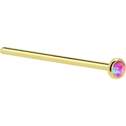 Solid 14KT Yellow Gold 2mm Fuchsia Synthetic Opal Nose Ring -Body Jewelry Store G 636