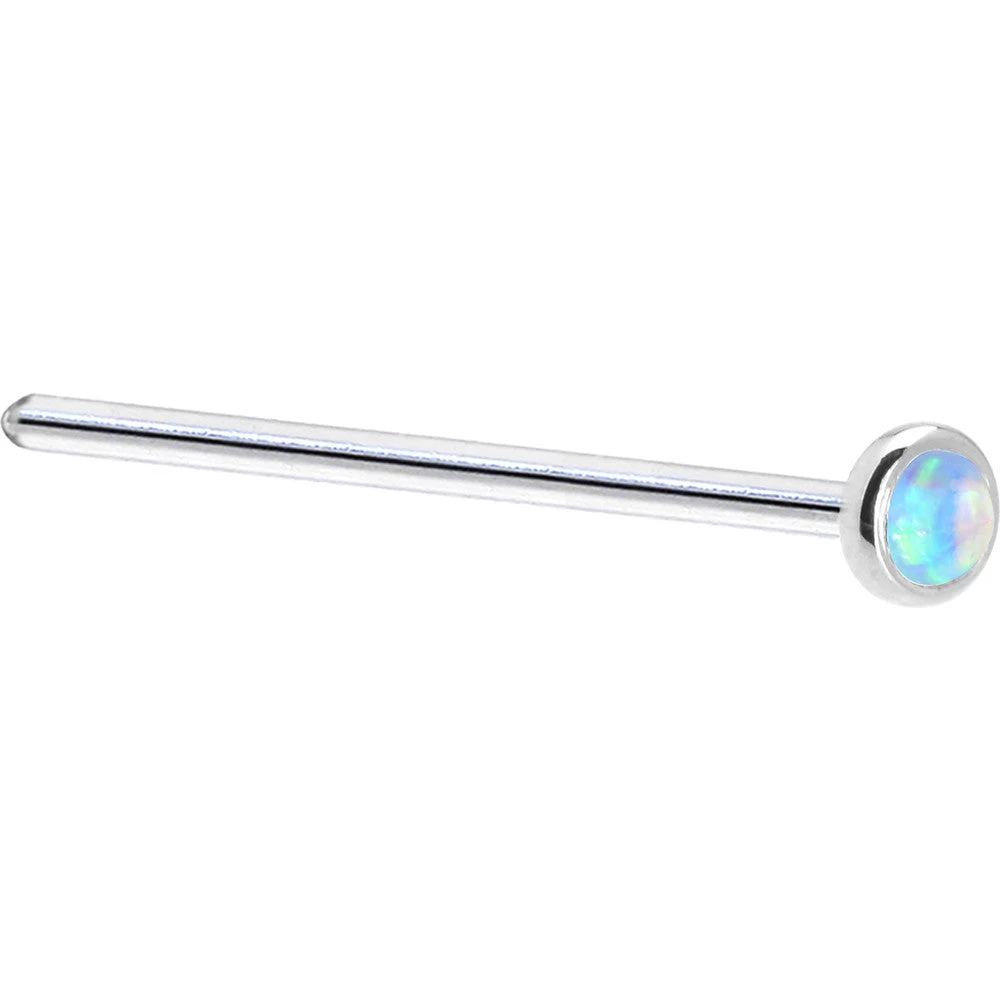 Solid 14KT White Gold 2mm Light Blue Synthetic Opal Nose Ring 6 Solid 14KT White Gold 2mm Light Blue Synthetic Opal Nose Ring - Image 6