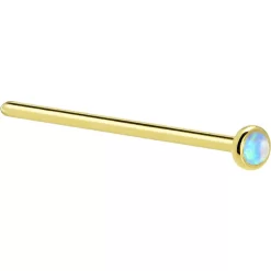 Solid 14KT Yellow Gold 2mm Light Blue Synthetic Opal Nose Ring -Body Jewelry Store G 642