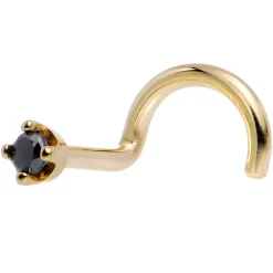 Solid 14KT Yellow Gold 1.5mm Genuine Black Diamond Nose Ring -Body Jewelry Store G 809.main