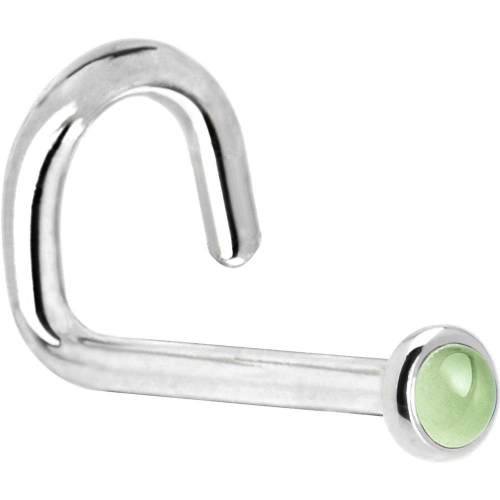 Solid 14KT White Gold (August) 2mm Genuine Peridot Nose Ring 6 Solid 14KT White Gold (August) 2mm Genuine Peridot Nose Ring - Image 6
