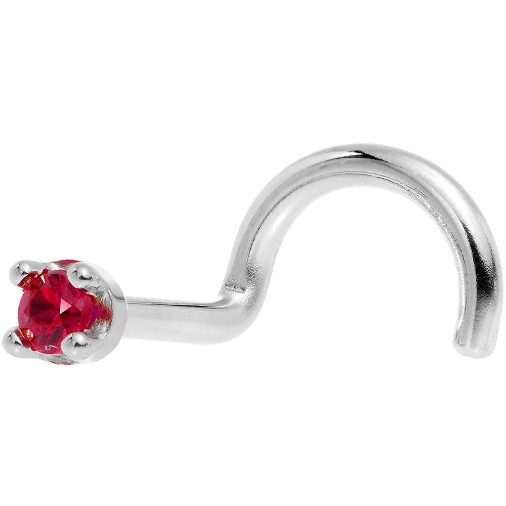 Solid 18KT White Gold 1.5mm Diamond Cut Genuine Ruby Nose Ring 6 Solid 18KT White Gold 1.5mm Diamond Cut Genuine Ruby Nose Ring - Image 6