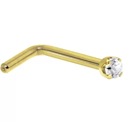 Solid 14KT Yellow Gold (April) 2mm Genuine Diamond Nose Ring 12 Solid 14KT Yellow Gold (April) 2mm Genuine Diamond Nose Ring -Body Jewelry Store G 873
