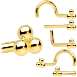14k Yellow Gold 3mm Trinity Nose Ring -Body Jewelry Store G TRINITY.main