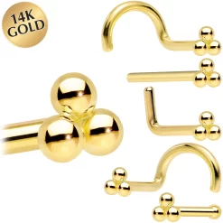 14k Yellow Gold 3mm Trinity Nose Ring