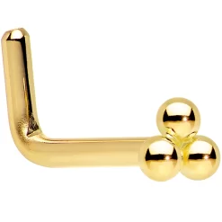 14k Yellow Gold 3mm Trinity Nose Ring -Body Jewelry Store G TRINITY.otherimage4