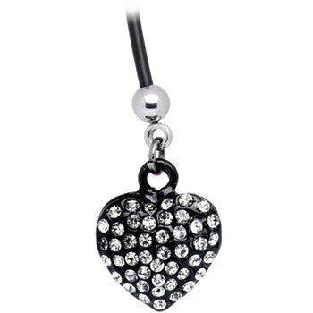 Momo Black Heart Silver Tone Rhinestone Pregnant Belly Ring 2 Momo Black Heart Silver Tone Rhinestone Pregnant Belly Ring - Image 2