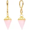 Handcrafted Gold Plated Rose Flower Quartz Stone Pyramid Ear Weights