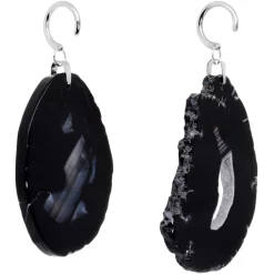 Handcrafted Steel Midnight Shadow Gap Natural Black Agate Ear Weights -Body Jewelry Store HC 6926.otherimage2