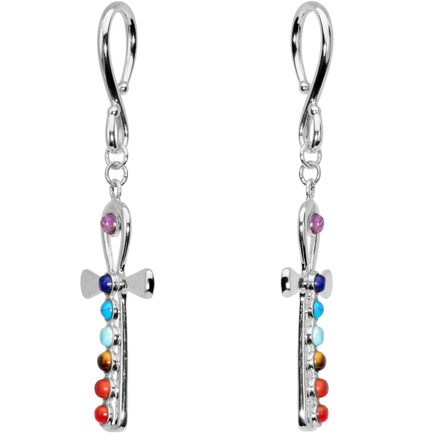 Handcrafted Steel Balanced Life Chakra Ankh Ear Weights 2 Handcrafted Steel Balanced Life Chakra Ankh Ear Weights - Image 2